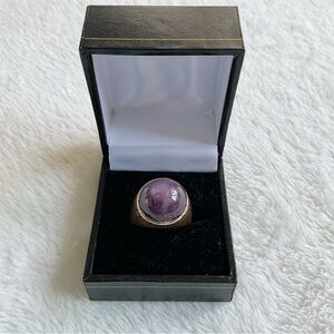 Vintage 14K Gold Star Sapphire Ring – 15.3g Modernist Purple Cabochon 1960s